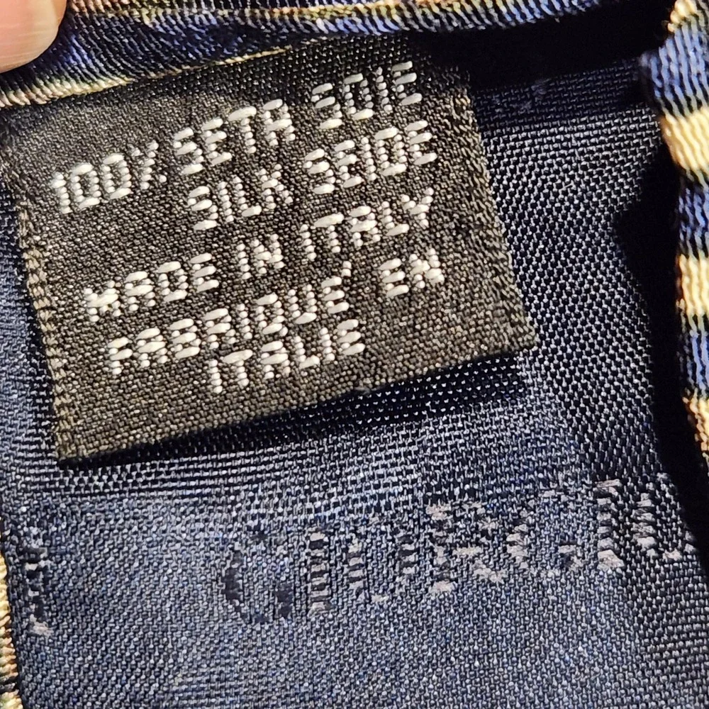 Vintage Giorgio Armani Silk Tie‎ Cravatte Blue Beige Geometric Made in Italy